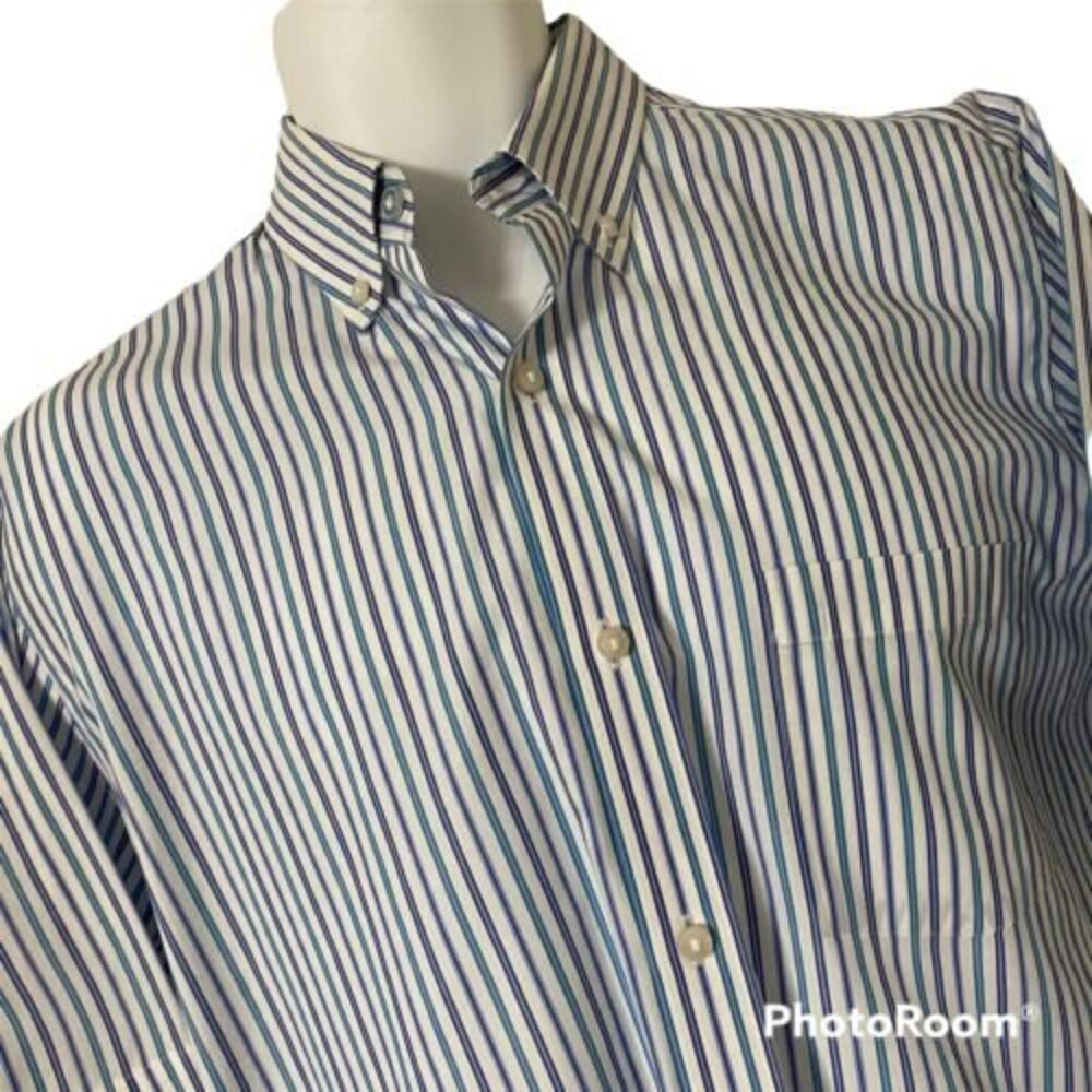 Tailorbyrd Men's Shirt Medium Blue Stripe Cotton Short Sleeve